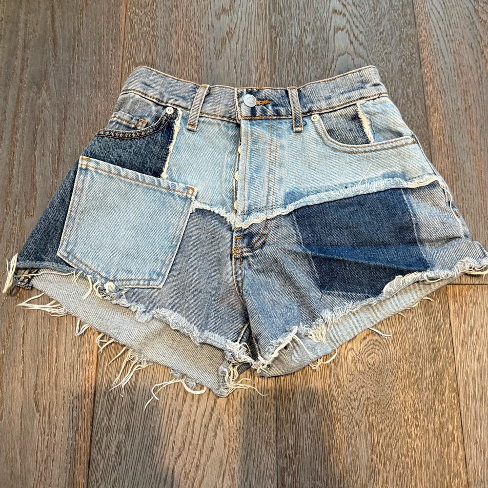 REVICE Blue Jean Shorts Patchwork Design